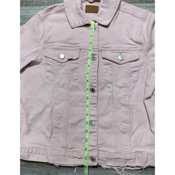 Judy Blue Womens Pink Denim Jacket Size S Distressed Hem Button Up Pockets - Picture 16 of 16